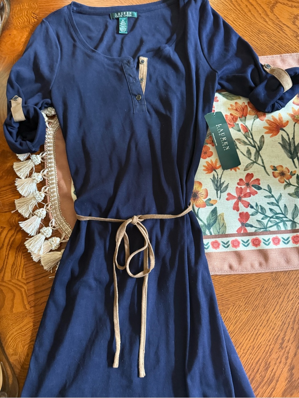 Lauren Ralph Lauren Navy Suede Belted Knit Dress